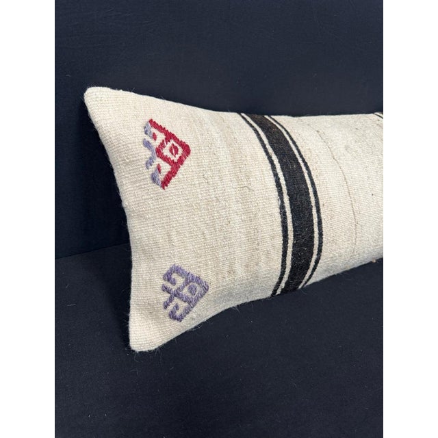 Turkish Hemp Pillow Cushion Natural Beige Black Cushion Cover 14x45 #18071 Enhance your home decor with our Kilim Pillow...