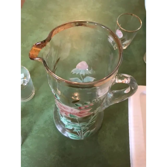 Antique Northwood Handblown Hand-Painted Pitcher & 4 Glasses For Sale - Image 10 of 13
