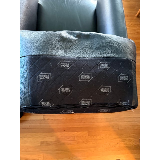 1990s Vintage Pair of Genuine Roche Bobois Black Leather Armchairs For Sale - Image 5 of 14
