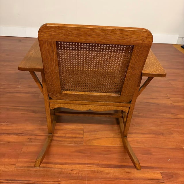 Vintage Oak & Cane Mission Style Rocking Chair With New Leather Cushions For Sale - Image 18 of 18