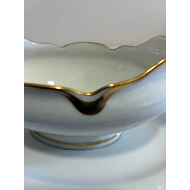 Ceramic Antique Haviland & Co. Limoges Gold Rim Gravy Boat With Attached Underplate, France For Sale - Image 7 of 12