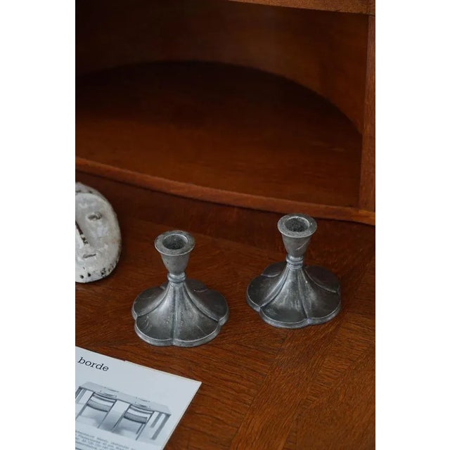Metal Danish Art Deco Tin Candleholders attributed to Just Andersen, 1930, Set of 2 For Sale - Image 7 of 14