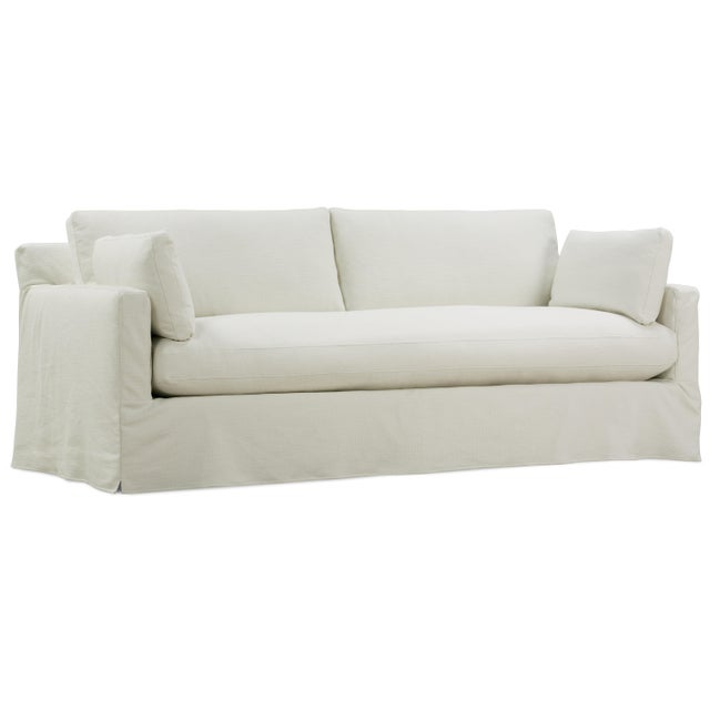 Serena Slipcover Bench Cushion Sofa, White Linen Chairish