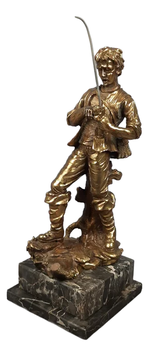 Fisherman Sculpture in Gilt Agglomerate on Marble Base, 1960s
