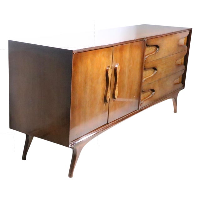 Vladimir Kagan Mid Century Dresser With Burl Trim and Sculpted Legs and Drawer Pulls C 1950/60's For Sale - Image 4 of 14