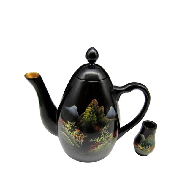 1950s Chinoiserie Chinese Hand-Painted Tea Set With Tray and Spoons For Sale In Portland, ME - Image 6 of 8