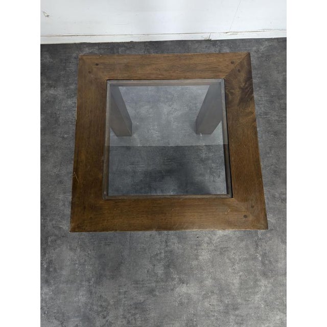 Square Wood End Table with Glass Top, 1980s For Sale - Image 4 of 8