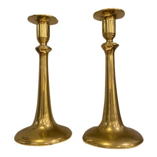 Antique Brass Candle Holders - a Pair For Sale