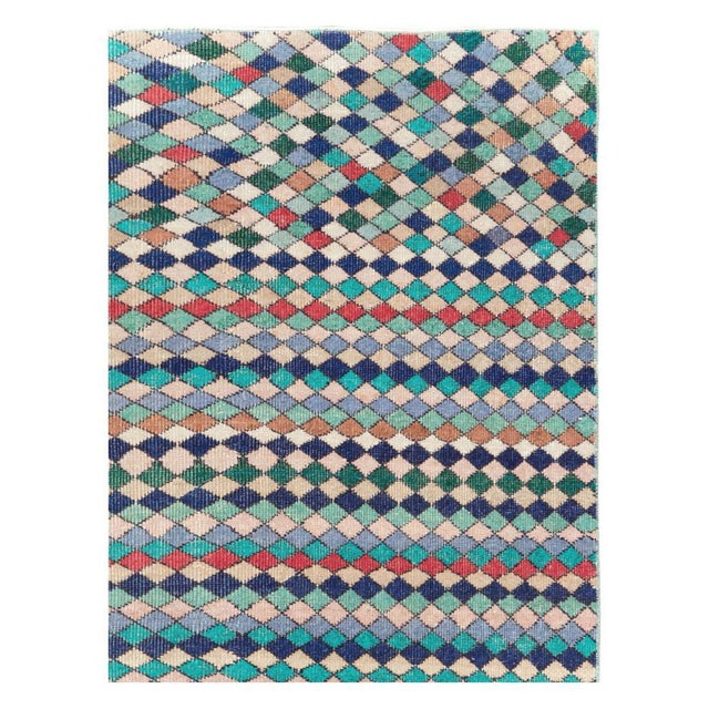 Galerie Shabab Collection Mid-20th Century Handmade Turkish Accent Rug in Teal and Turquoise For Sale - Image 4 of 10