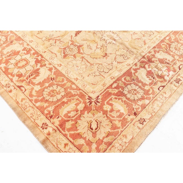 Indian Vintage Pale Beige Background Botanic Indian Amritsar Carpet For Sale - Image 3 of 8