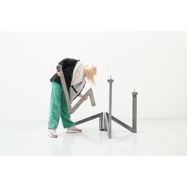 Handmade Architectural Steel Candlestick by Roger Bonduel, Belgium, 1960s For Sale - Image 4 of 15