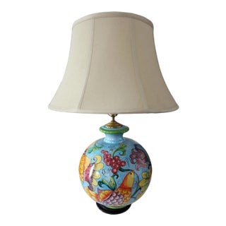 Painted Stoneware Table Lamp With Bird and Foliate Motif For Sale