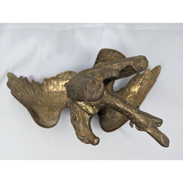 Vintage Solid Brass Eagle Sculpture on Branch Pedestal Base, 19" Wingspan For Sale - Image 4 of 14