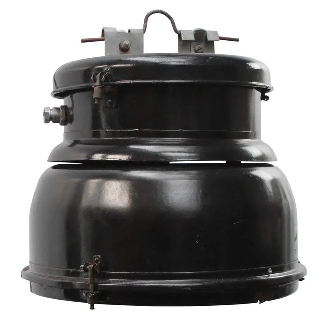 Vintage Industrial Black Enamel and Clear Glass Pendant Lamp For Sale - Image 6 of 6