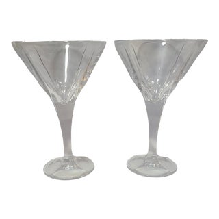 Vintage Bohemian Heavy Crystal Pair of Martini Glasses For Sale