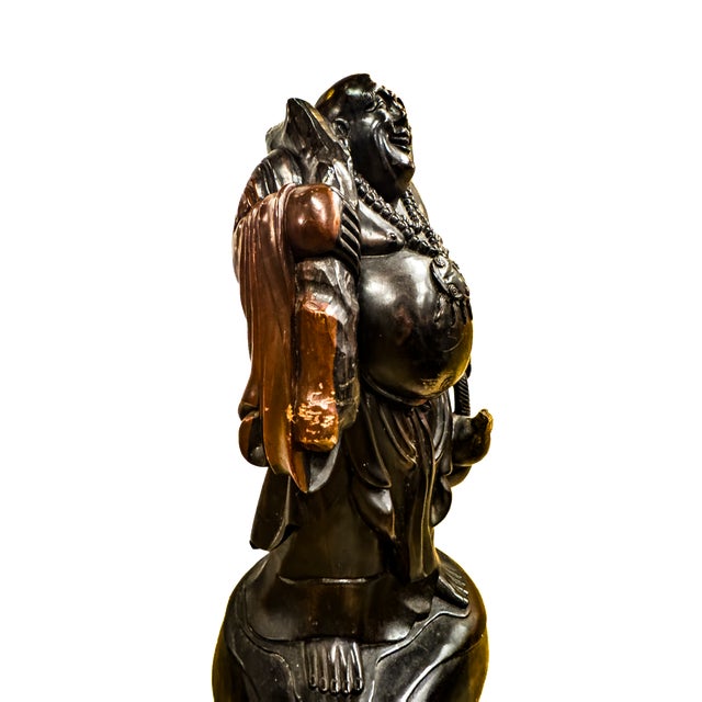 Early 20th Century Laughing Buddha Carved Rosewood Sculpture For Sale - Image 15 of 16