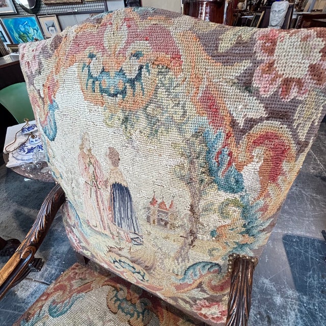 Antique Walnut Armchairs Upholstered with Aubusson, France, 1700, Set of 2 For Sale - Image 12 of 18
