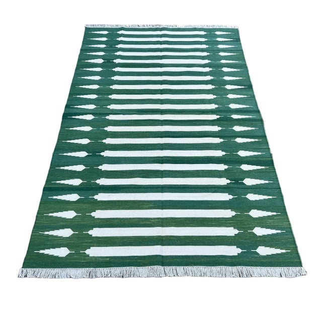 Not Yet Made - Made To Order Handmade Cotton Natural Vegetable Dyed Forest Green and White Striped Pattern Rug - 10'x14' For Sale - Image 9 of 11