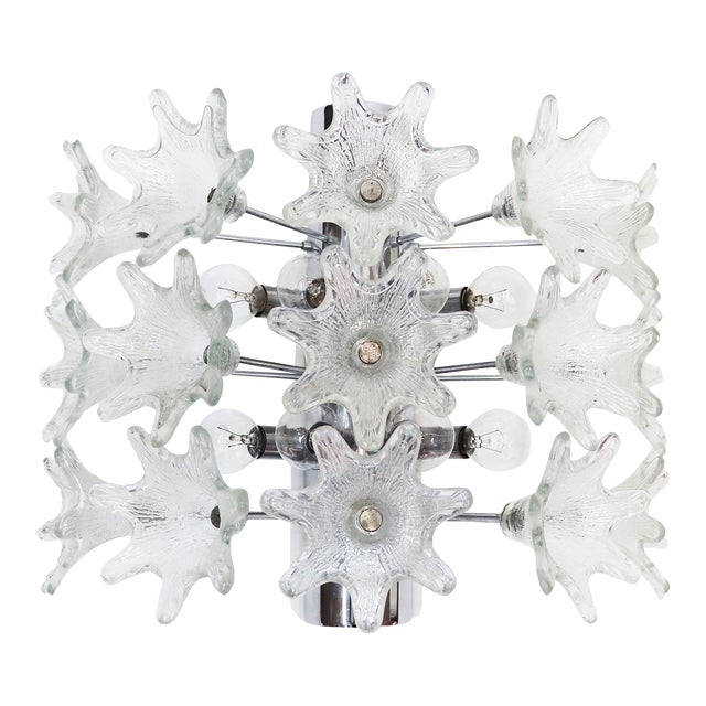 Large Italian Chrome and Murano Glass Sputnik Flower Sconce by Paolo Venini for VeArt, 1960s For Sale
