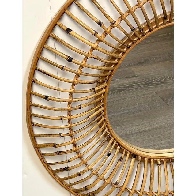 Mid 20th Century Albini Style Sunburst Bamboo & Rattan Mirror For Sale - Image 9 of 13