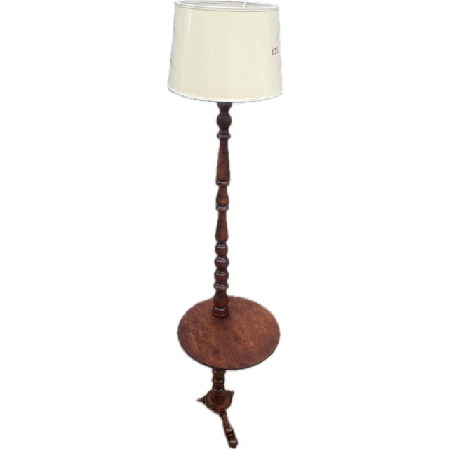 Angielski Floor lamp with a shelf, 1970s The lampshade is new, creamy ekri, as seen in the photos. The bulb with a large E...