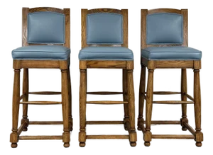 Beautiful Bar Stool Oak Frame Vinyl Seat & Back ~ Set of 3
