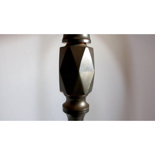 Baroque Style Tall Mid Century Modern Brass Candlestick Form Table Lamp and Shade For Sale - Image 11 of 13