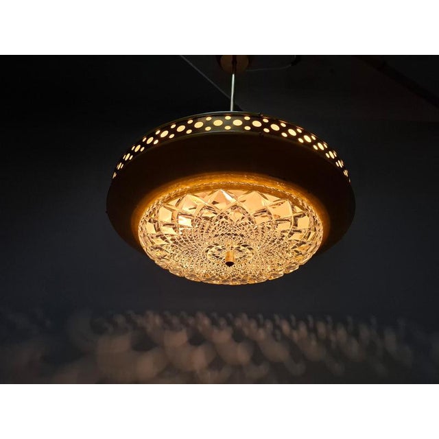 Mid-Century Modern Pendant Lamp in Yellow Metal with Brass and Glass, 1970s For Sale - Image 6 of 18