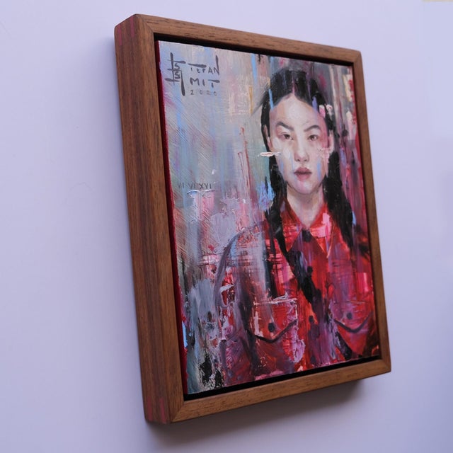 Early 21st Century Embers Embrace by Stefan Smit | Oil on Panel Portrait of a Woman in a Red Shirt For Sale - Image 5 of 5
