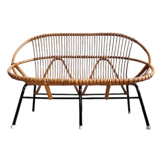 Vintage Rattan Bench from Rohe Noordwolde, 1960s For Sale
