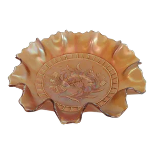 Dugan Windflower Style Marigold Carnival Glass Ruffled Candy Dish