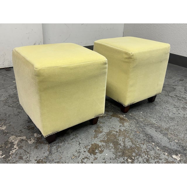 Traditional Ballard Designs Mohair Ottomans, Pair For Sale - Image 3 of 12