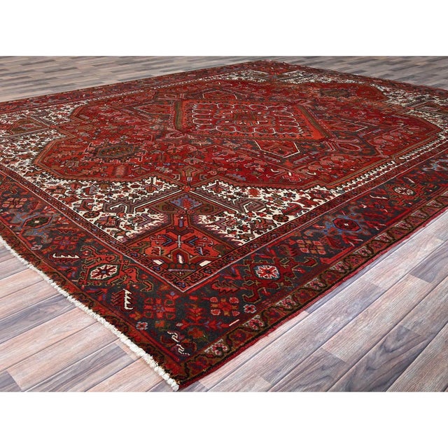 Textile 1960 10'x12'5" Red Pure Wool Hand Knotted Semi Antique Persian Heriz Oriental Rug For Sale - Image 7 of 12