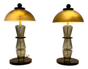 Murano Glass Table Lamps in Smoked Grey and Black Glass and Brass, 2000s, Set of 2