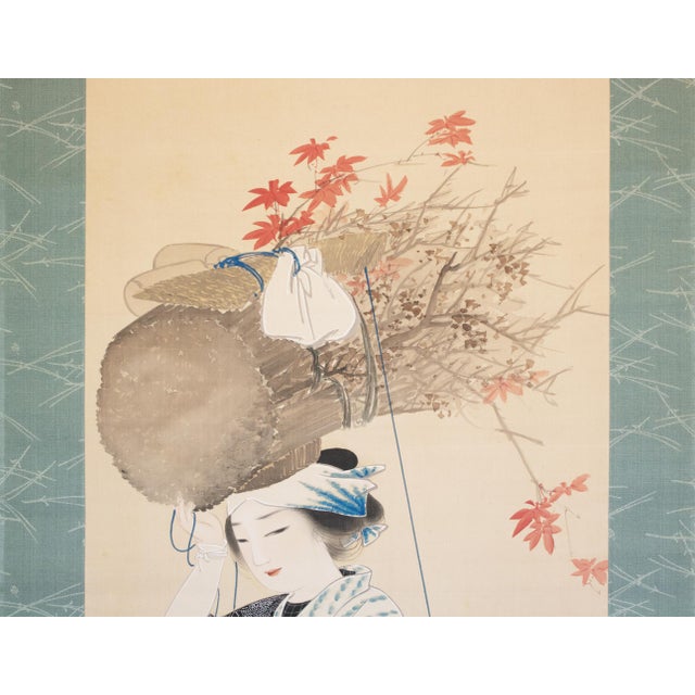 Early 20th Century "Oharame" by Ogata Kaho, Meiji to Taisho Era Japanese Silk Painting in Wooden Case For Sale - Image 5 of 15