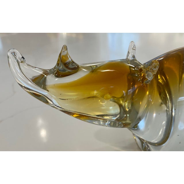 1980s Murano Style Amber Glass Rhino Figurine For Sale - Image 4 of 9