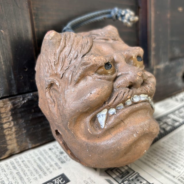 1920s Antique Japanese Oni Dorei Bell with Dual Faces, 1920s For Sale - Image 5 of 18