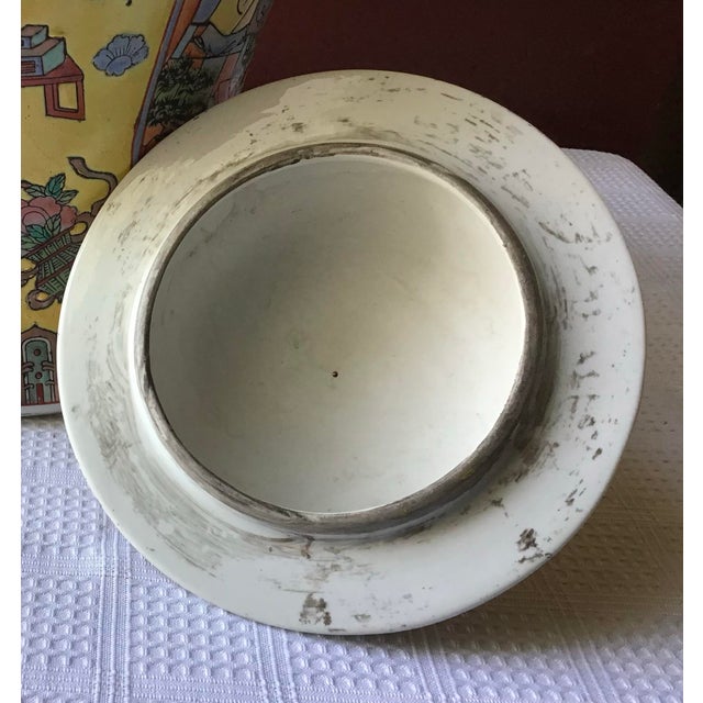 Antique Chinese Porcelain XL Ginger Jar With Lid — Yellow Ground With Figural & Floral Motifs For Sale - Image 10 of 12
