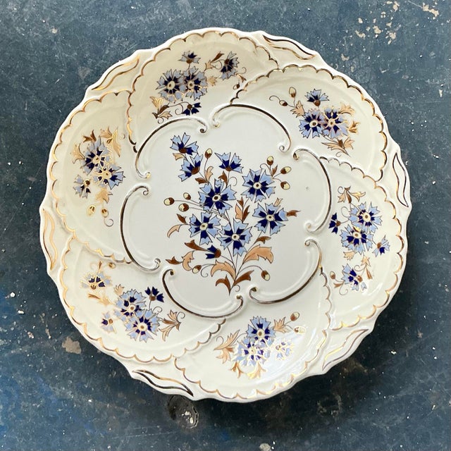 Ceramic Vintage Hungarian Gilt Tipped Floral Ceramic Serving Plate For Sale - Image 7 of 11