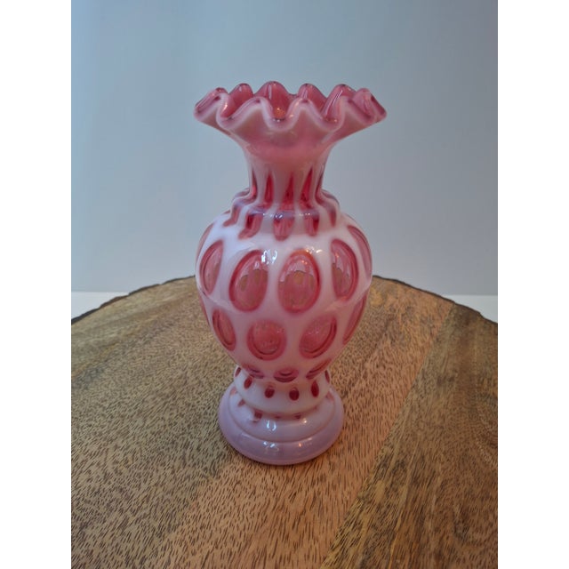 Victorian Cranberry Opalescent Coin Spot Vase Northwood Glass 6" Ruffled Rim Antique Eapg For Sale - Image 14 of 18