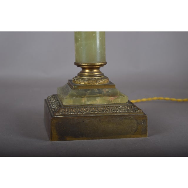 Green Onyx Corinthian Column Table Lamp with Pleated Shade, 1930s For Sale - Image 9 of 17
