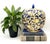 Captivating, vintage lidded ginger jar in a rich cobalt blue glaze with elaborate gilt scrolling floral decoration. A...
