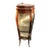 Petite French-Style Display Vitrine – Rich Wood Finish, Beige Tufted Velvet Interior & Gold Leaf Details For Sale