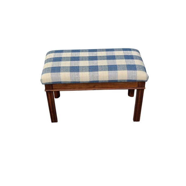 Brown 1940s English Chippendale Mahogany Bench New Fabric. For Sale - Image 8 of 10