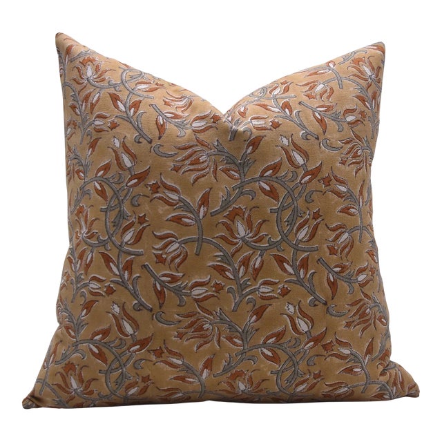 Fabdivine Floral Block Print Pillow Cover 26x26 Inch Duck Canvas-Kamal Dutta For Sale