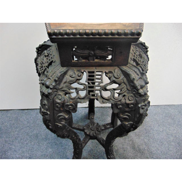 Chinese 19th C Chinese Rosewood Carved Marble Top Table For Sale - Image 3 of 8