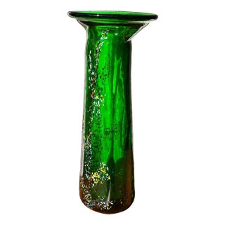 Vintage Free-Form Green Art Glass Vase, 1990s For Sale
