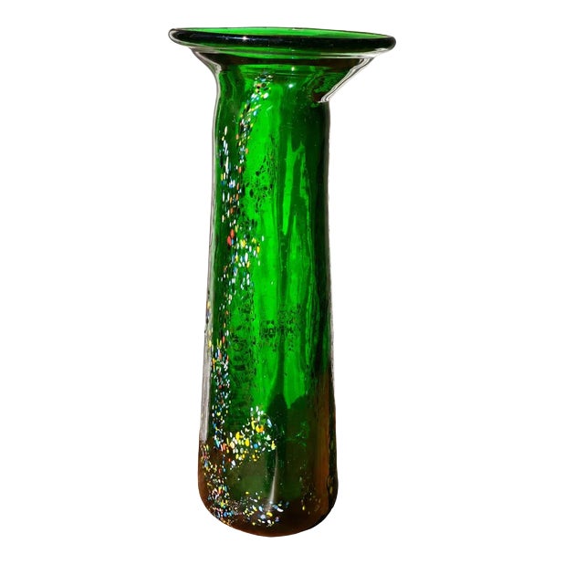Vintage Free-Form Green Art Glass Vase, 1990s For Sale