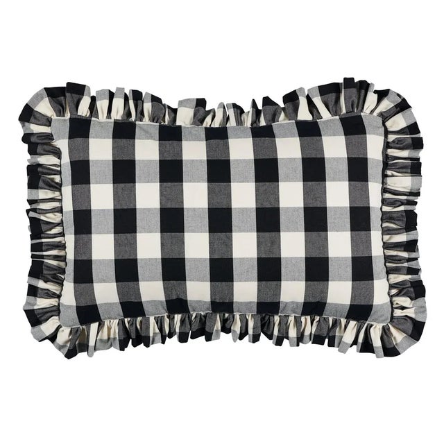 Contemporary Schumacher Camden Cotton Check 20" Lumbar Pillow in Black & White For Sale - Image 3 of 3