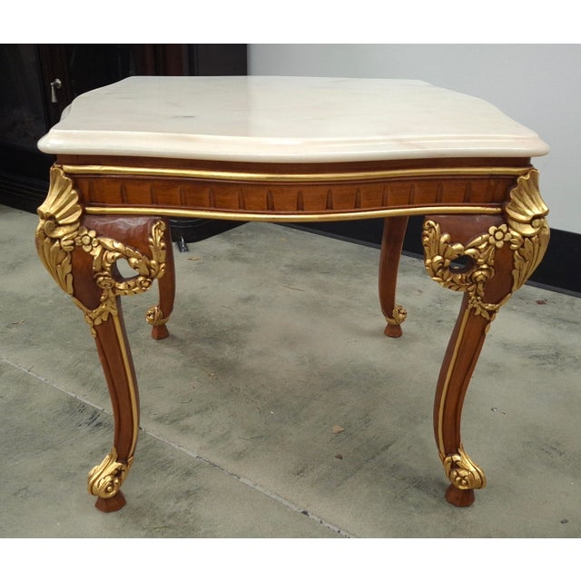Late 20th Century Meroni Francesco Louis XV Partial Gilt Mahogany and Marble Top Side Table For Sale In Washington DC - Image 6 of 12